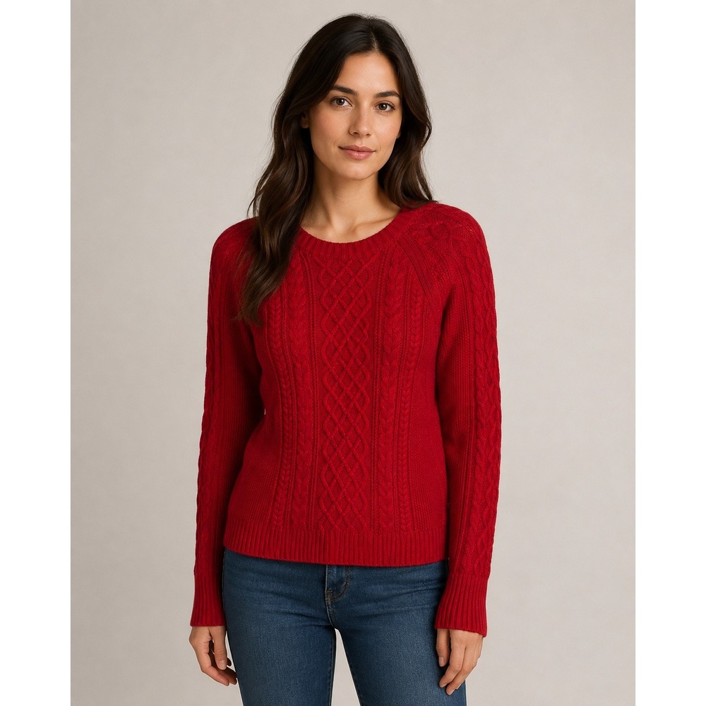 Gap Red Cable Knit Sweater Womens Medium Cotton Crewneck Preppy Classic